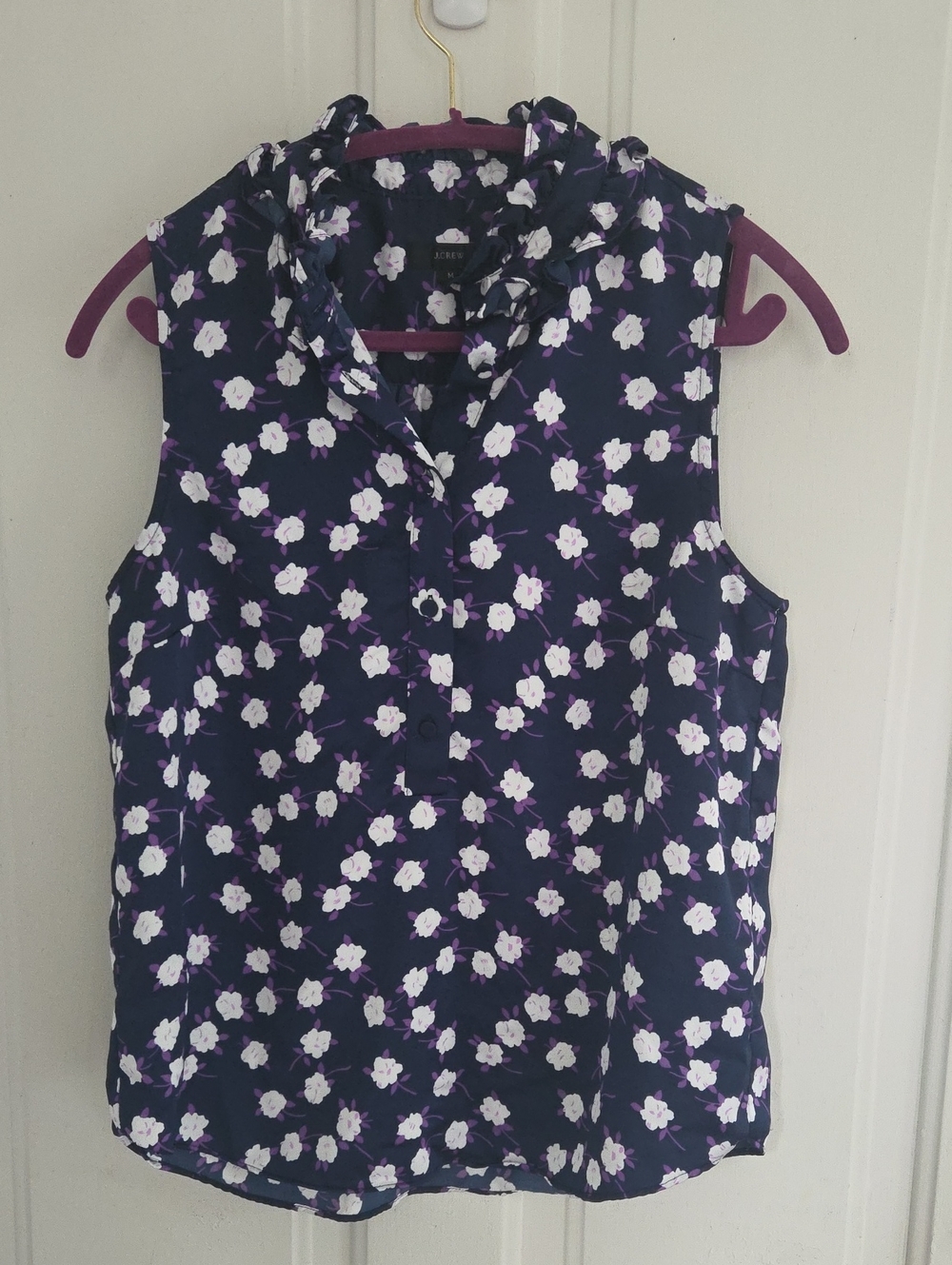 J. Crew Ruffleneck Sleeveless Top In Scattered Peony Print - Picture 4 of 7